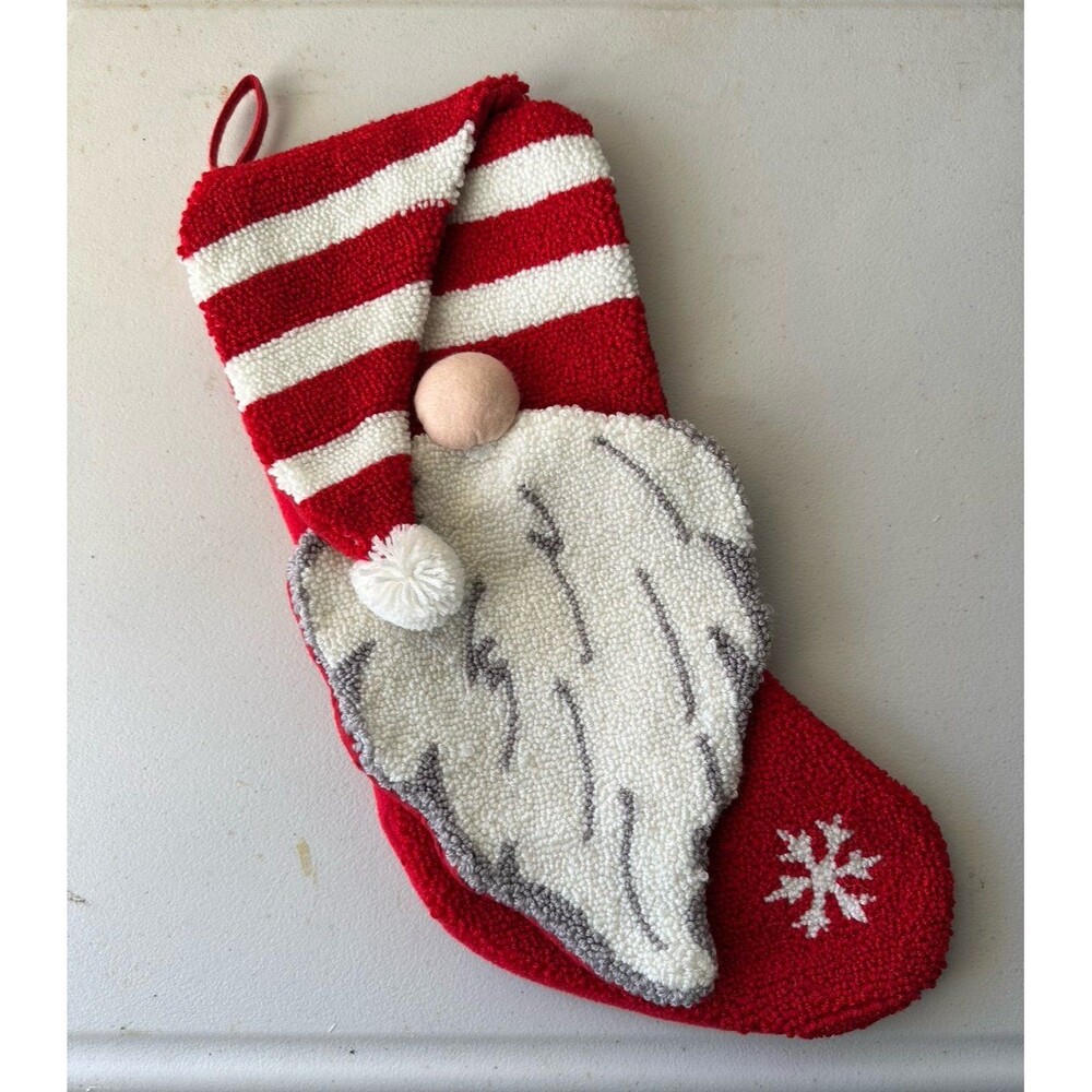 Glitzhome Handmade Hooked 3D Gnome Holiday Christmas Stocking